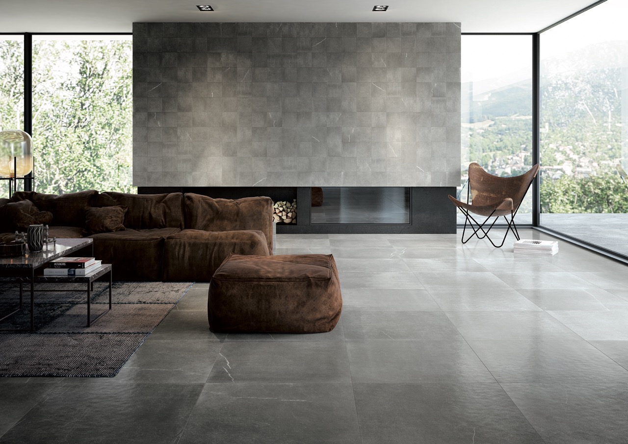 grey stone living room floor tile